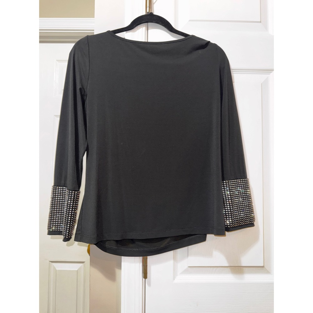 Boston Proper Black Embellished Cuff Long Sleeve‎ Top Party Blouse - Picture 6 of 8